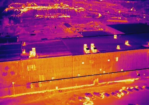 Infra-red image of a building from above